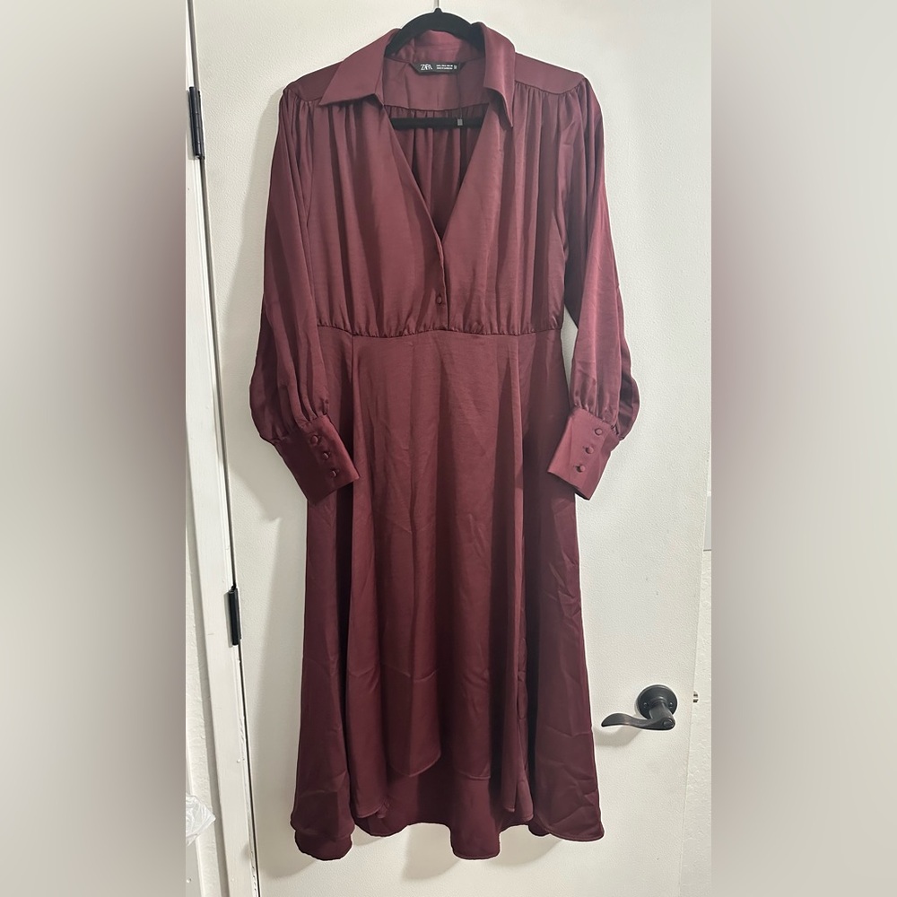 Zara Burgundy Long Sleeve Dress